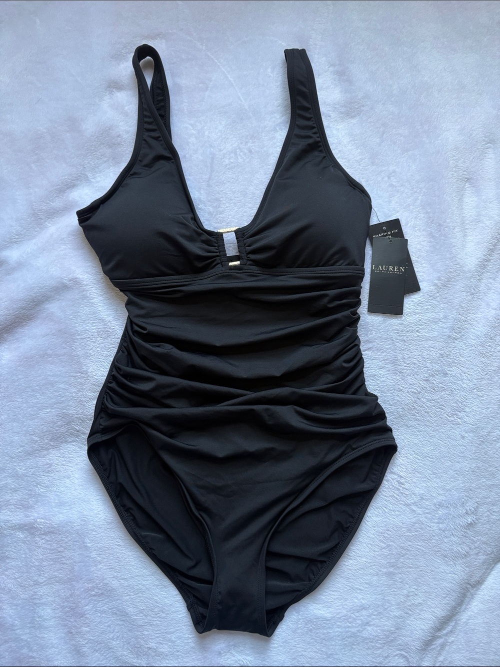 Lauren Ralph Lauren Black Ruched One-Piece Swimsuit